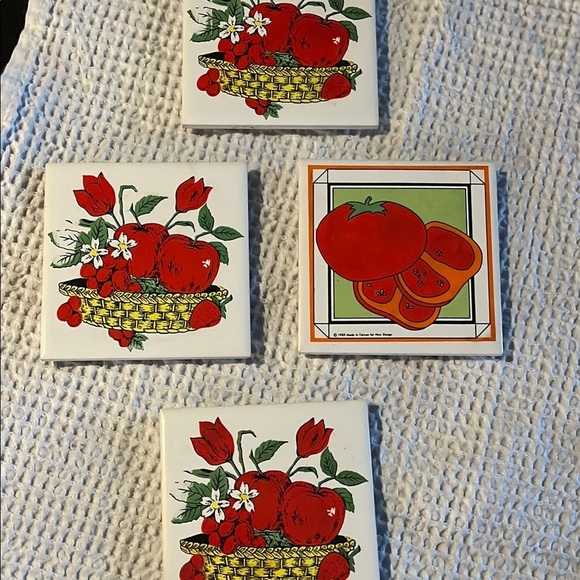 Vintage Fruit Basket Earthenware Coaster Set - Picture 2 of 5